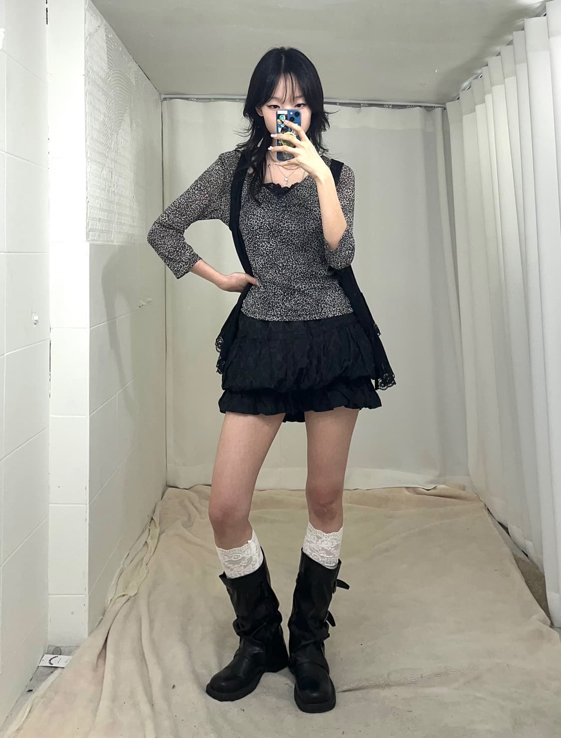 블랙 레오파드 데일리 캐주얼 갸루 코디세트 상품이미지1