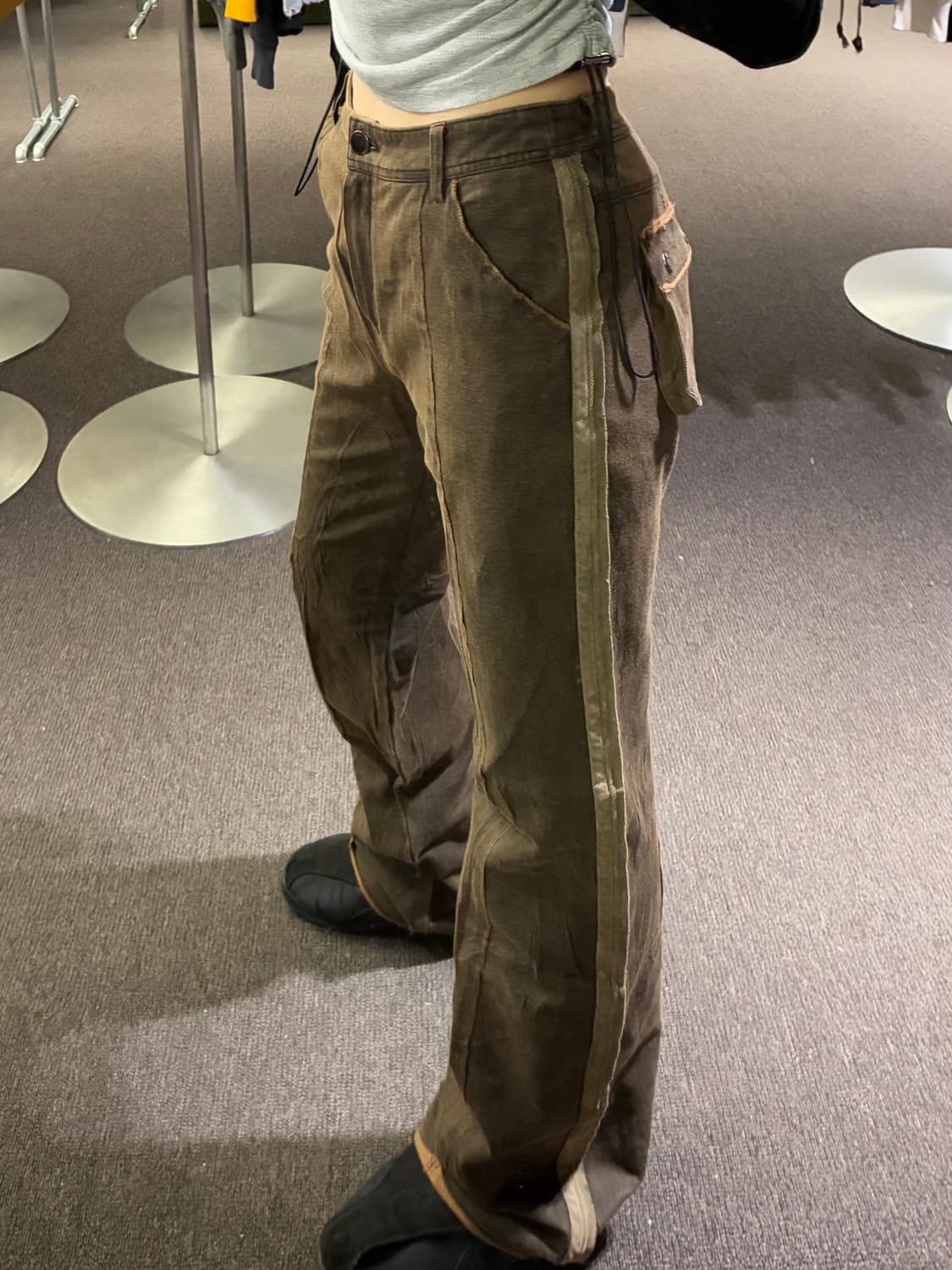 38)Elsa 빈티지 여성 라인 포인트 갈색 데님팬츠 상품이미지2