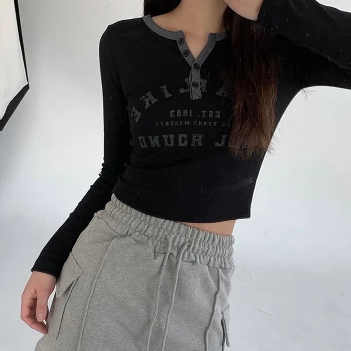 스토버튼 골지 티셔츠 상품이미지1