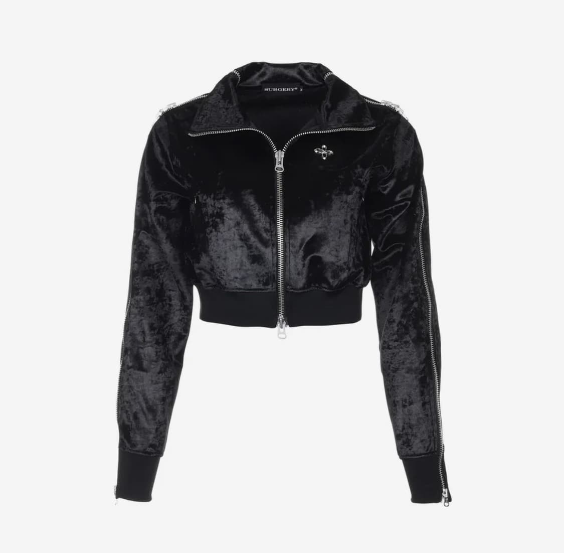 써저리 사이드 지퍼 벨벳 크롭 트랙 자켓 블랙 L 상품이미지4