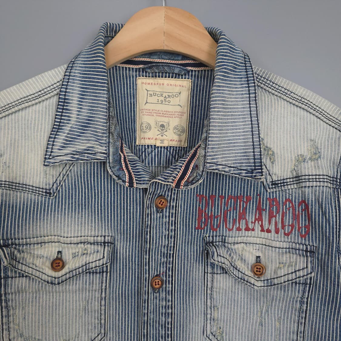 버커루 Buckaroo 1950 스트라이프 데님 셔츠 M 상품이미지2