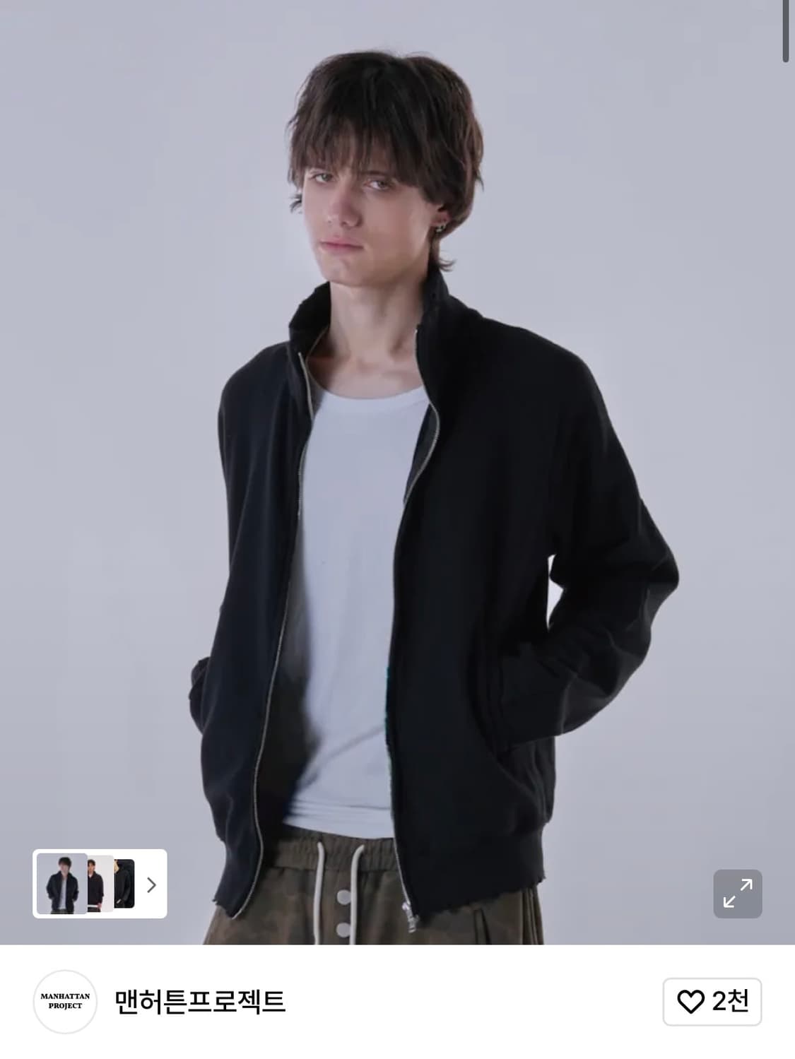 맨허튼프로젝트 빈티지 하이넥 집업 블랙 상품이미지1