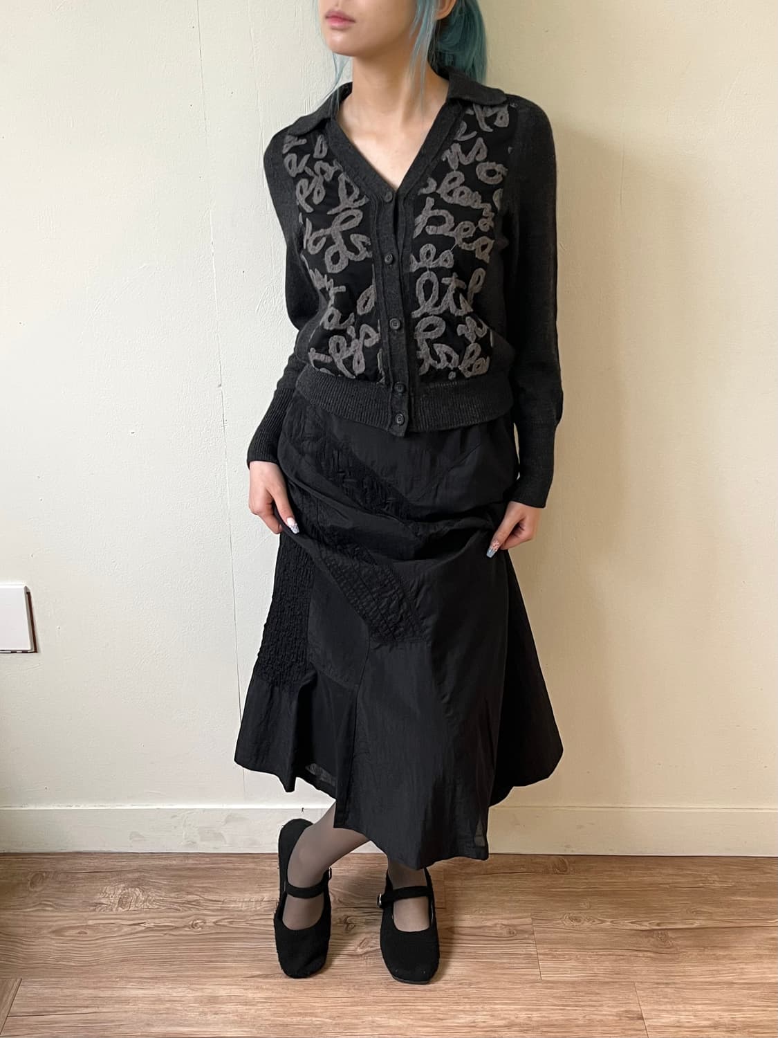 filo e filo 블랙 자수 롱 스커트 상품이미지5