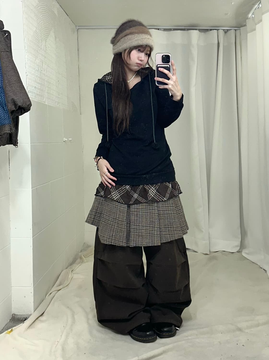 브라운 도트 체크 너드 러힙 코디세트 상품이미지3