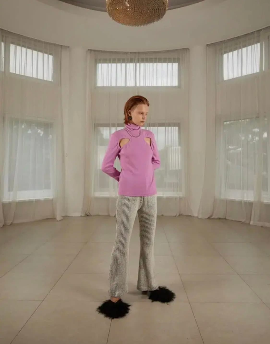 키메 KIME CUT-OUT TURTLE NECK 핑크 상품이미지2