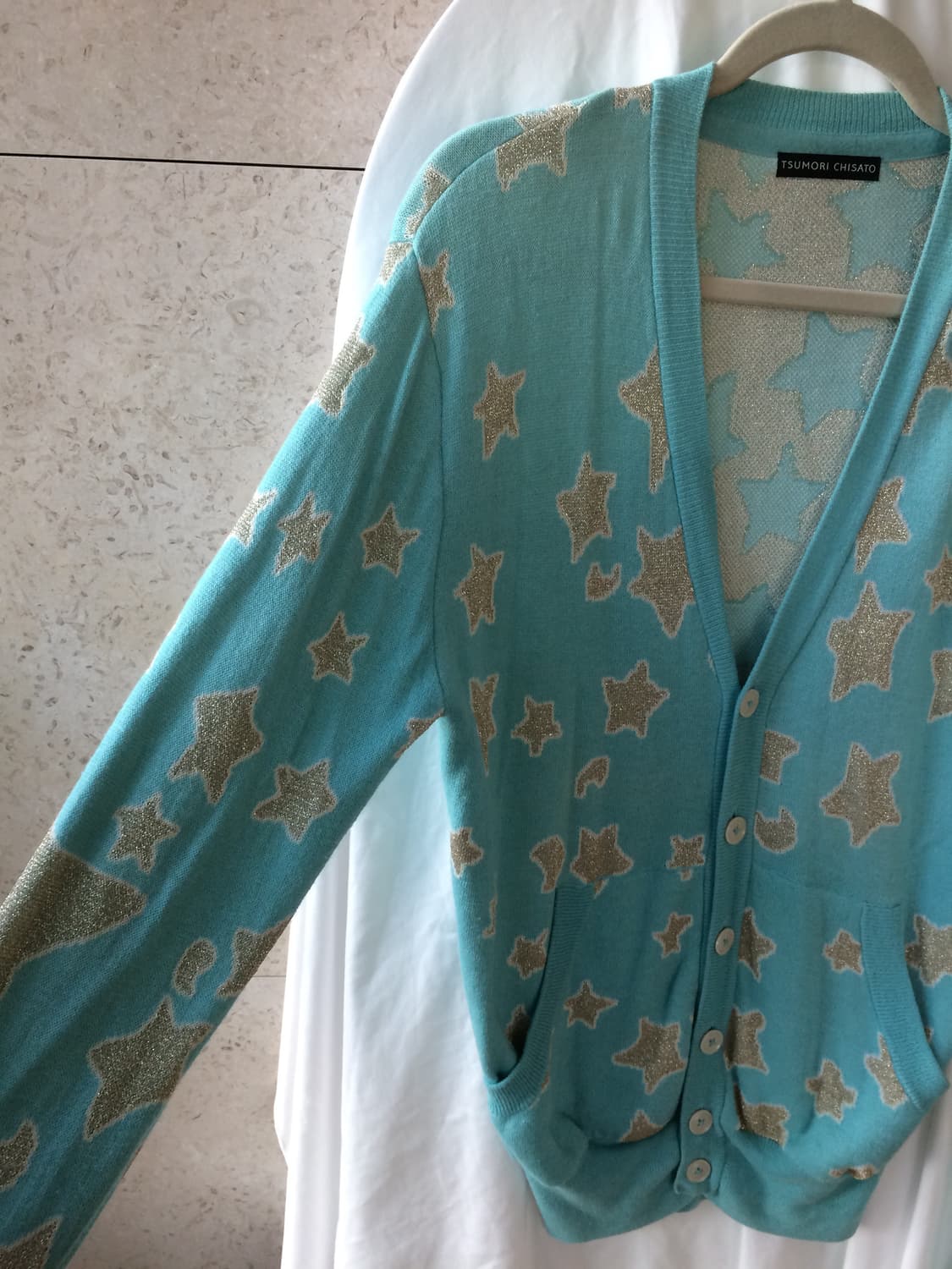 츠모리 차사토 은실 반짝반짝 고양이 별 무늬 캐시미어 니트 가디건 상품이미지3
