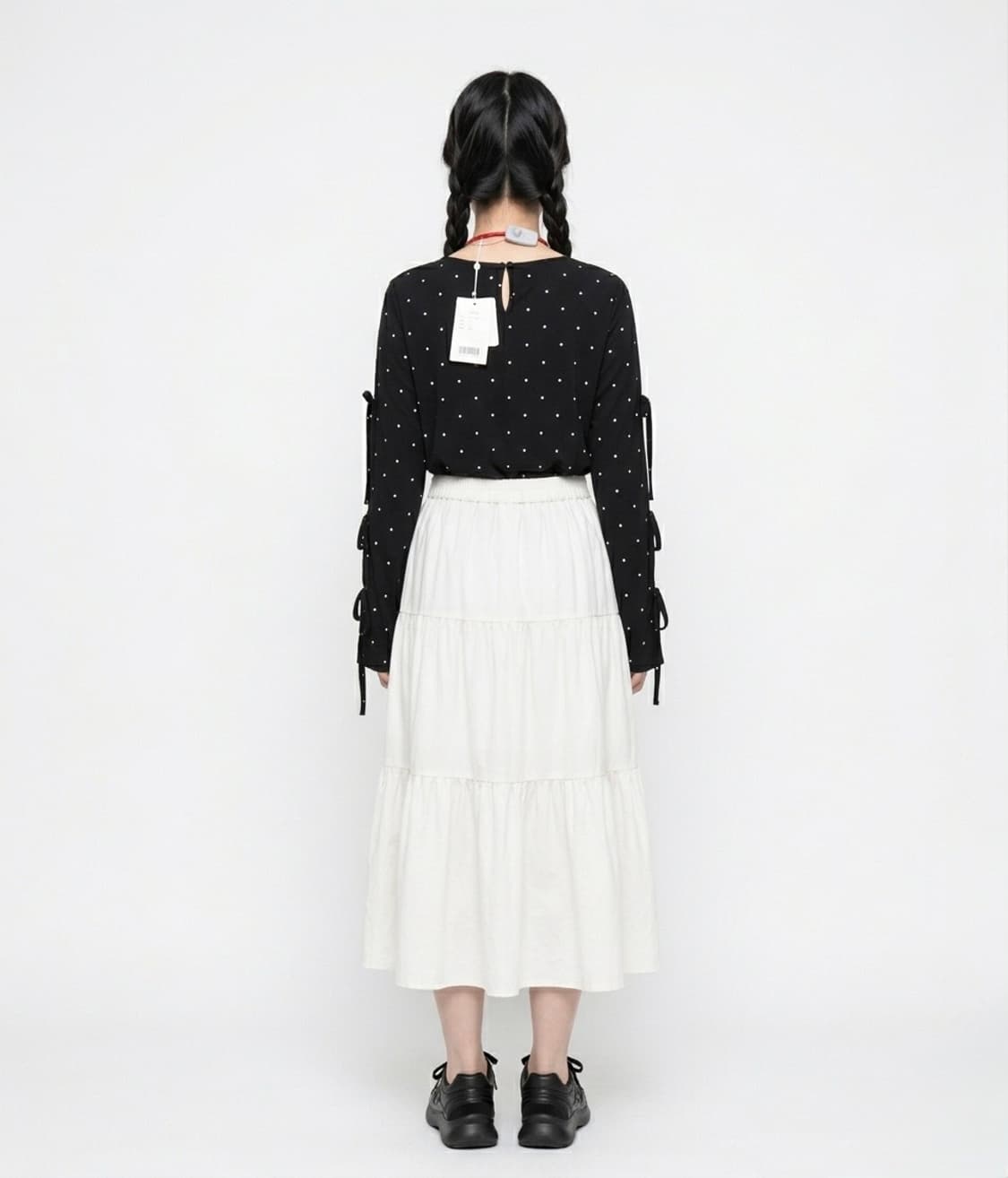 새상품) 검정 도트 리본 블라우스 상품이미지3