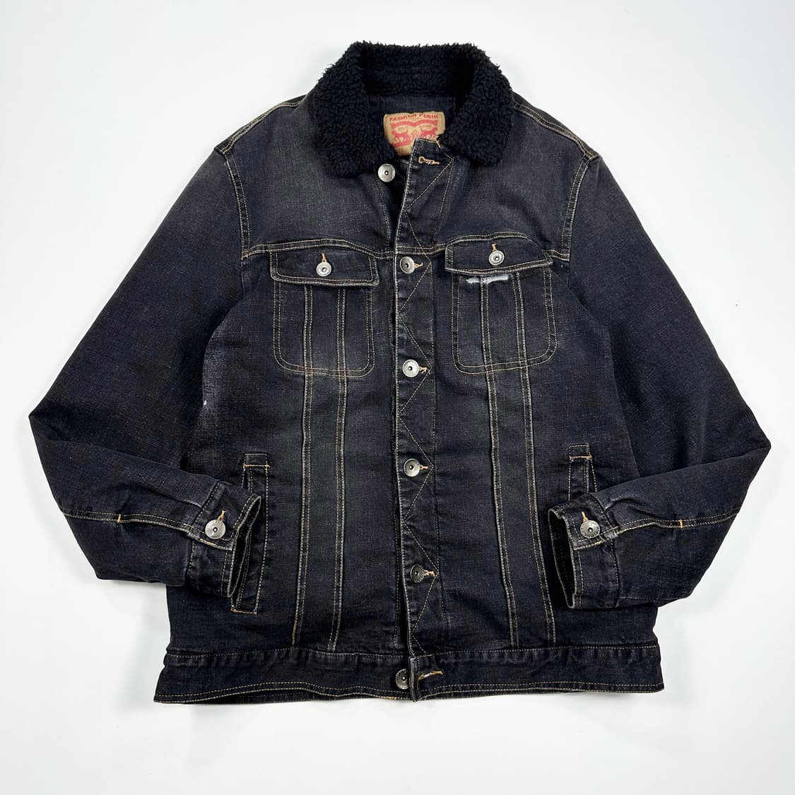 VTG 빈티지 흑청 양털 데미지 트러커 데님자켓 (실측 L) 상품이미지2