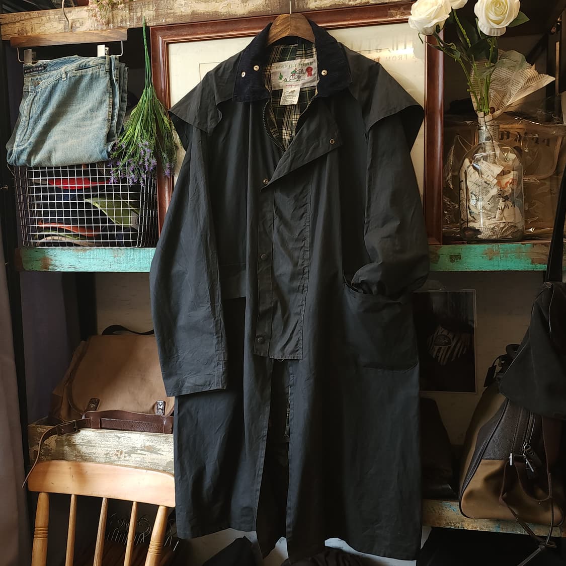 90s 잉글랜드 컨트리 왁스자켓 스톡맨 케이프 왁스코트 레인코트 L 상품이미지2