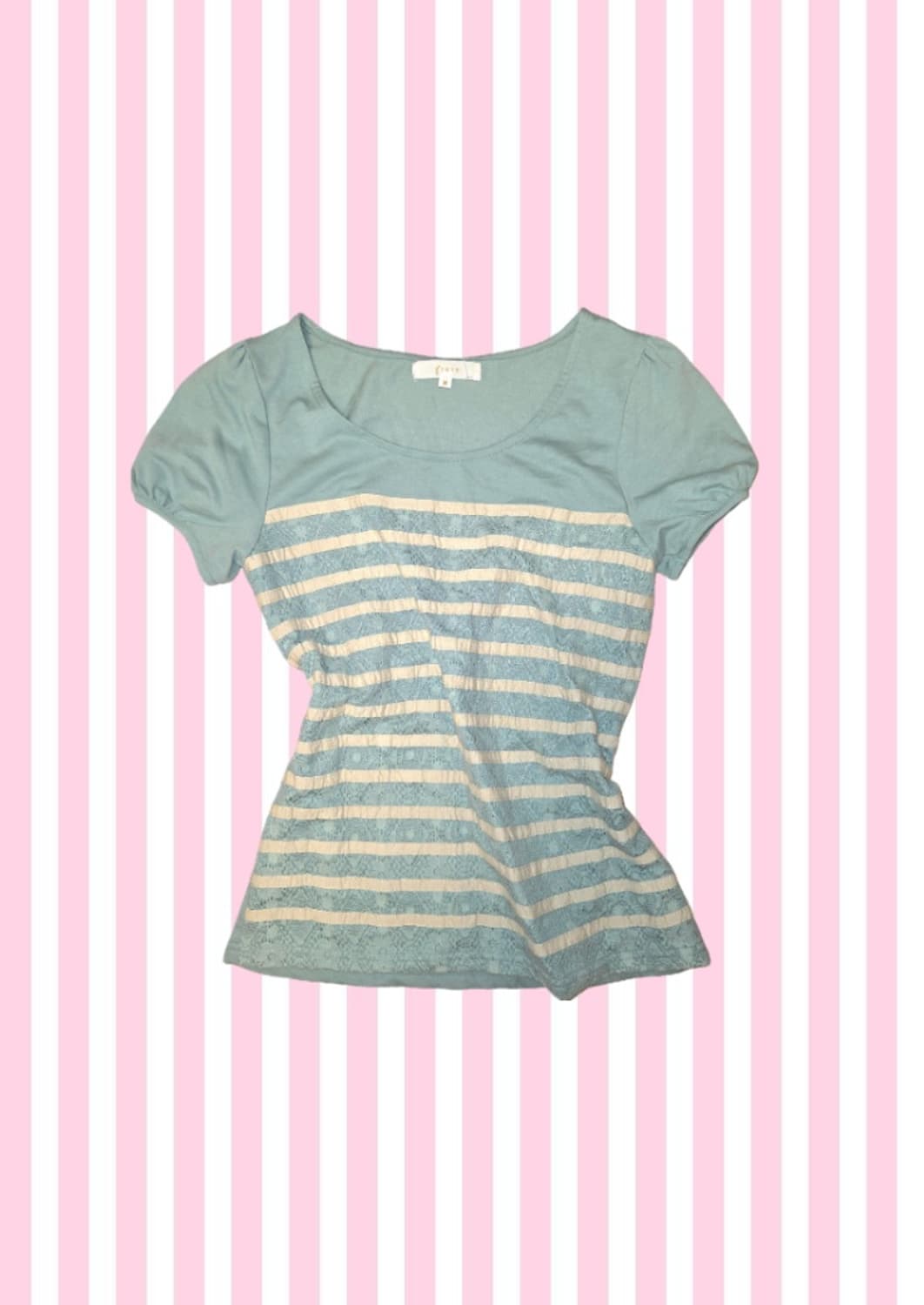 엑시즈팜 갸루 모리걸 민트 스트라이프 레이스 반팔 상품이미지1