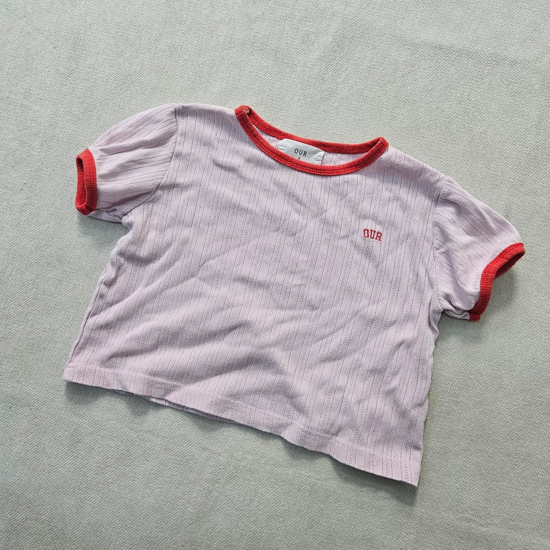 JS OUR 키즈 핑크 크롭 반팔티 0408Y 상품이미지1