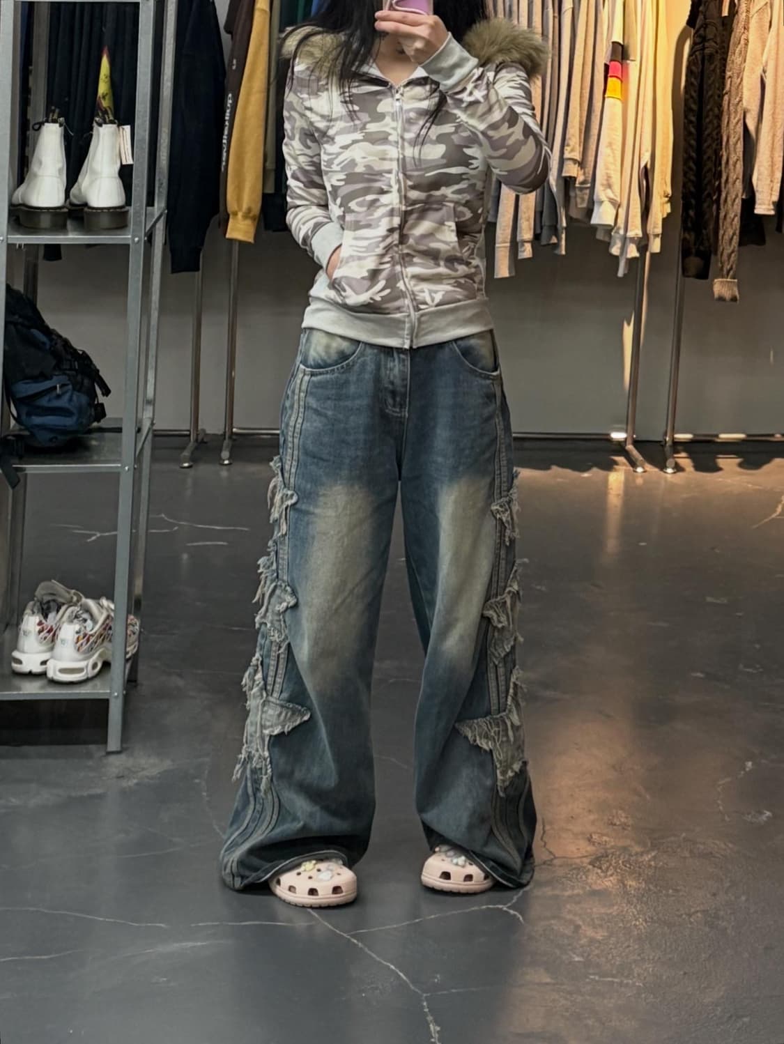 빈티지 y2k 울프죠 카모라이트 후드집업 A2954 상품이미지1