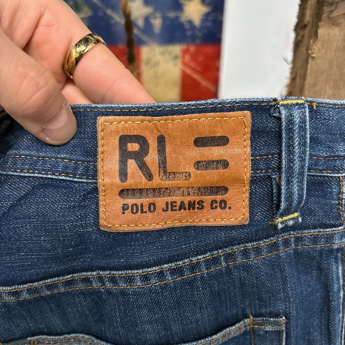 90s 폴로진스 브릭스톤 루즈핏 중청 데님팬츠 가죽탭 N586 상품이미지7
