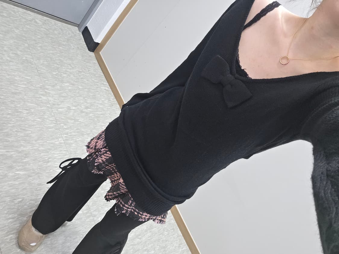 빈티지) 블랙x핑크 양지뢰계 캐캐체깔 로맨틱 트위드갸루 캉캉 체크 스커트 상품이미지3