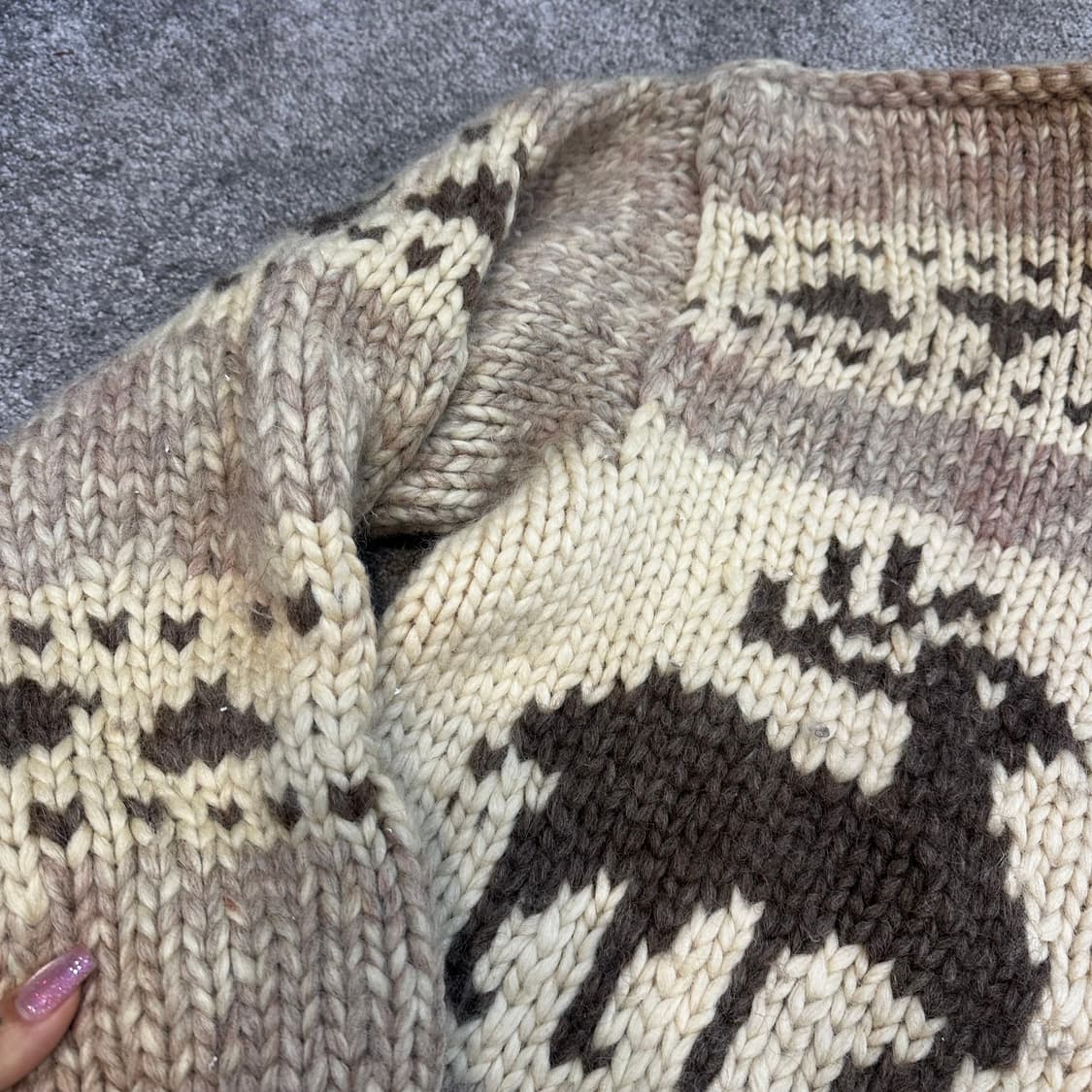 캐나다 베이지핑크 코위찬 헤비울 가디건L 상품이미지2