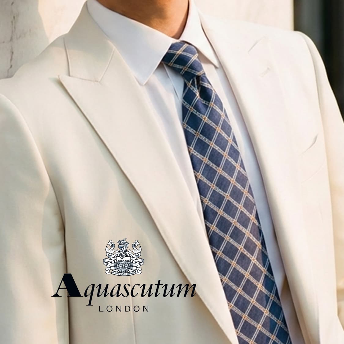 아쿠아스큐텀 실크 네이비 체크 패턴 넥타이 9.3cm A등급 K2342 상품이미지1