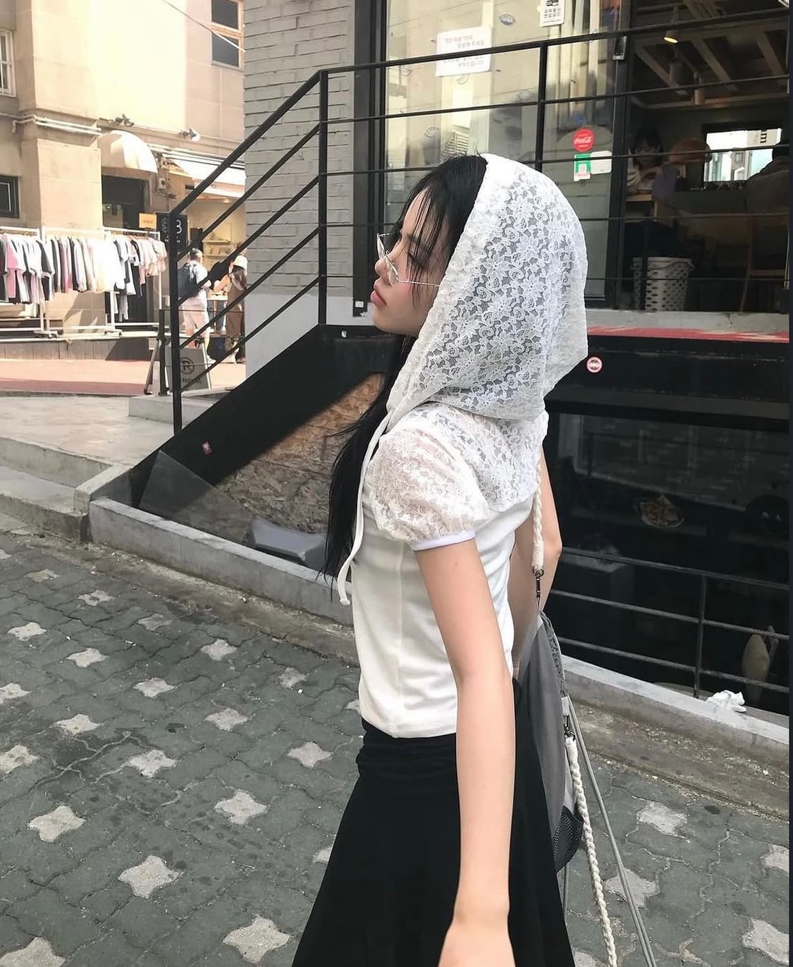 Fazed Button lace hoodie top 레이스 레이어드 후드 상품이미지1