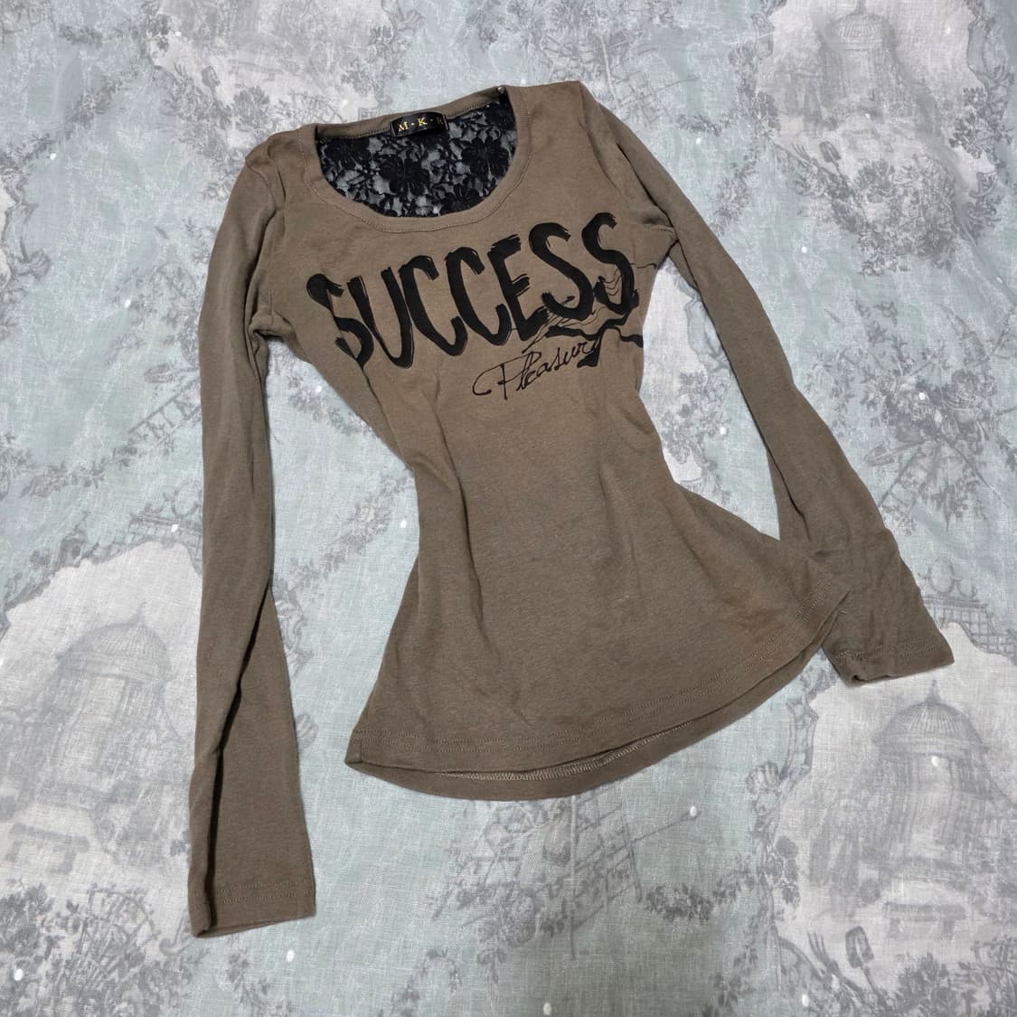 M.K.R 해골 시스루 백 레이스 딱붙 긴팔 펑크 그런지  y2k goa 상품이미지3