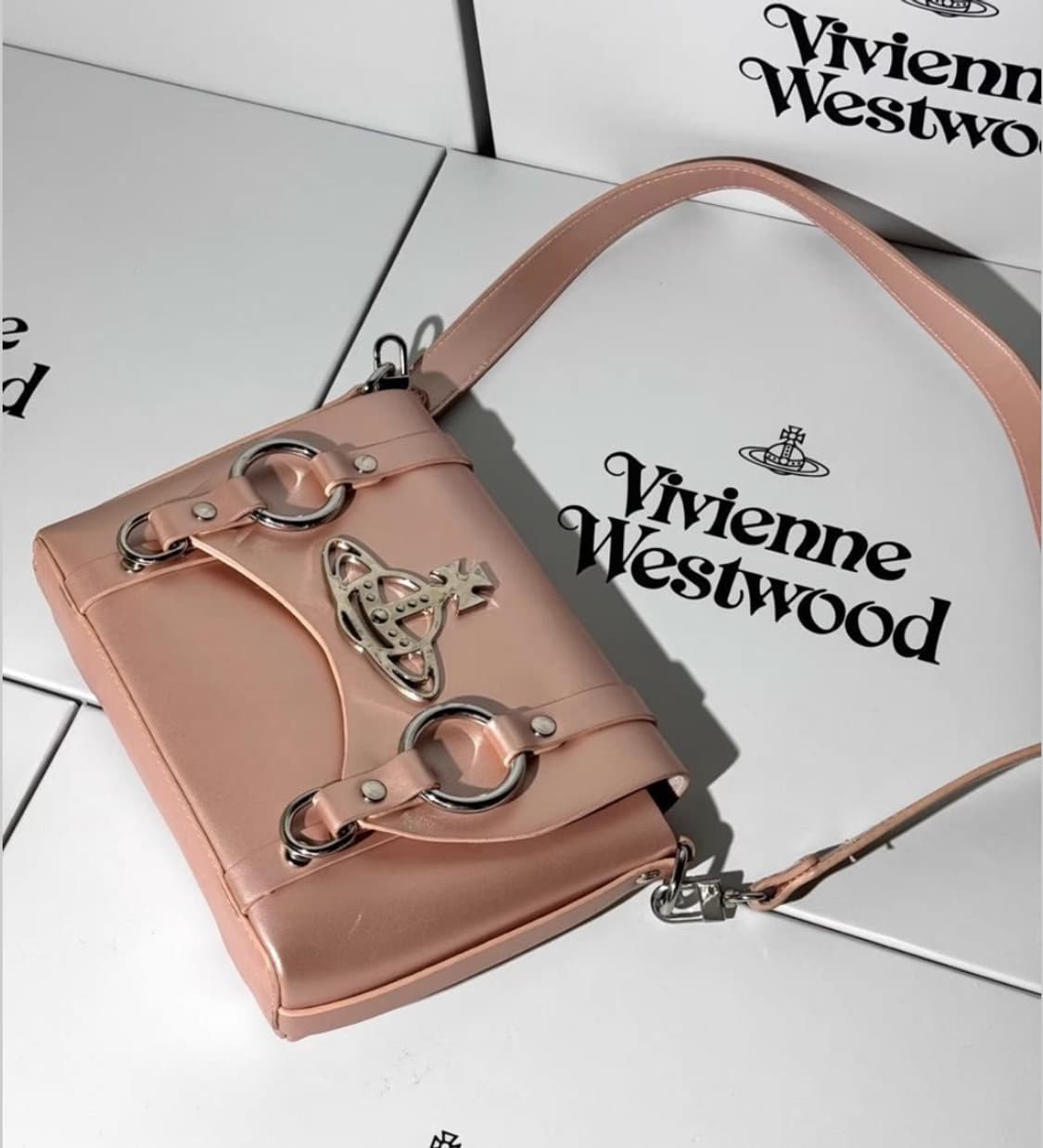 비비안웨스트우드 아카이브 은장 orb 핑크 레더 숄더백 상품이미지3