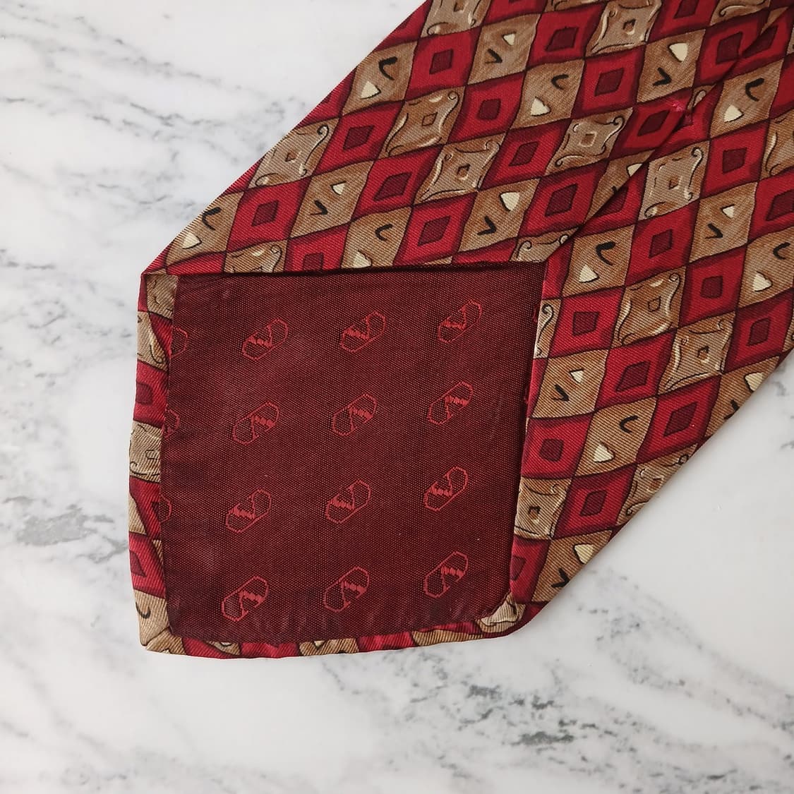 발렌티노 실크 레드 기하학 패턴 넥타이 9.5cm A+등급 E877 상품이미지7