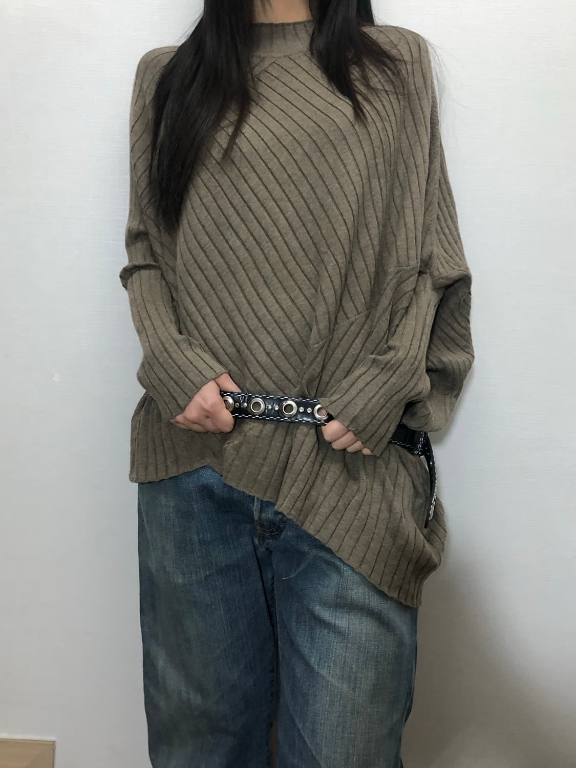 빈티지 브라운 스트라이프 패턴 니트 상품이미지1