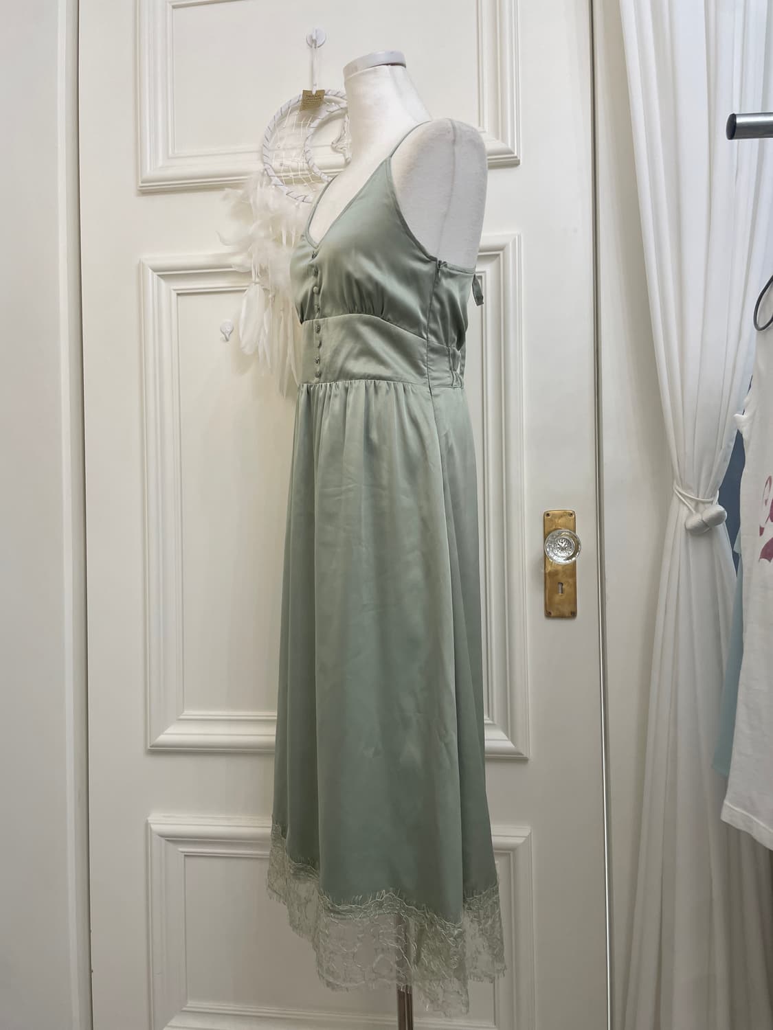 dark green satin lace slip opc(size-M) 상품이미지2