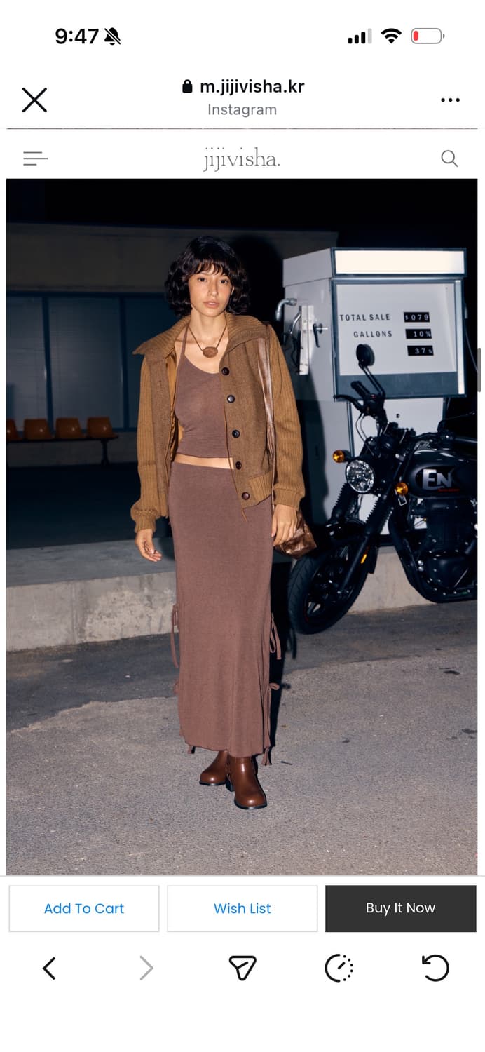 지지비샤 브라운 리본 롱 스커트 셋업 상품이미지1