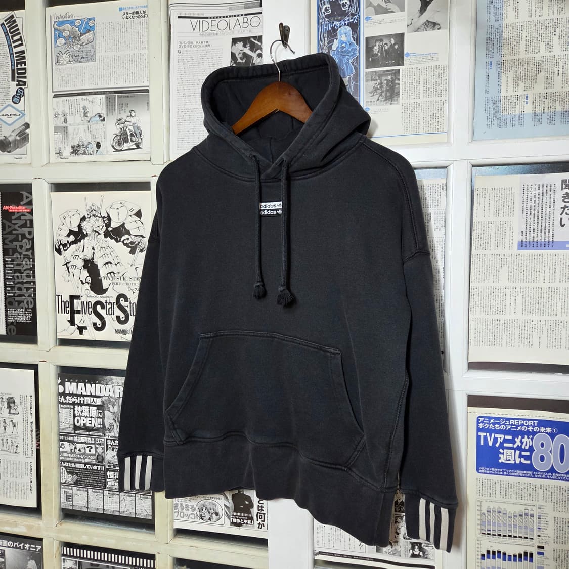 아디다스 오버핏 더블 트레포일 블랙 후드티 상품이미지1