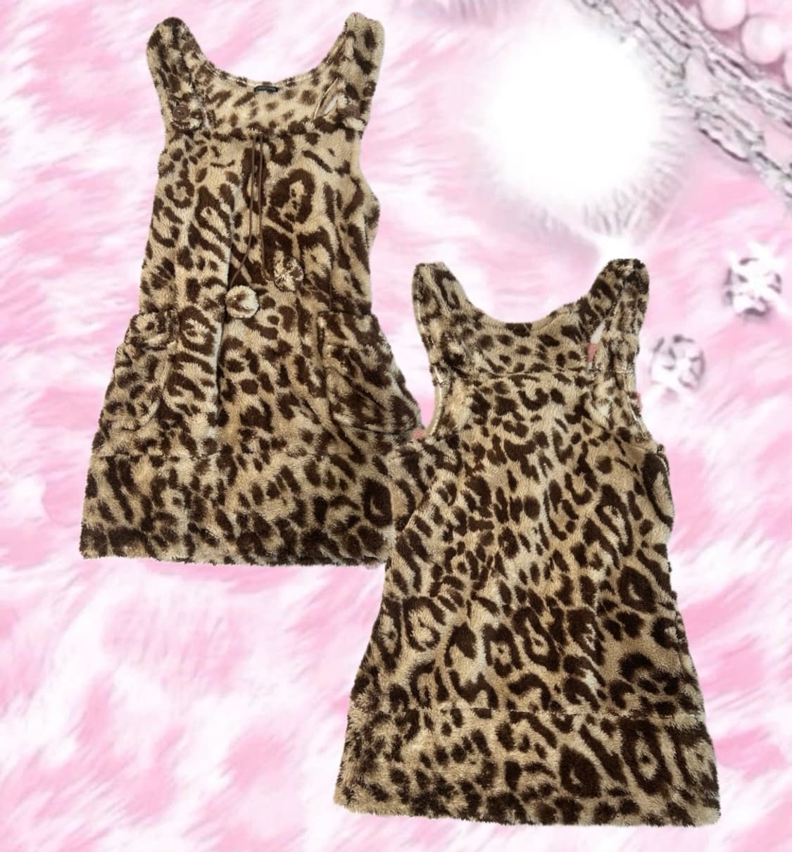 레오파드 초코갸루 폼폼이 민소매 퍼 원피스 상품이미지1