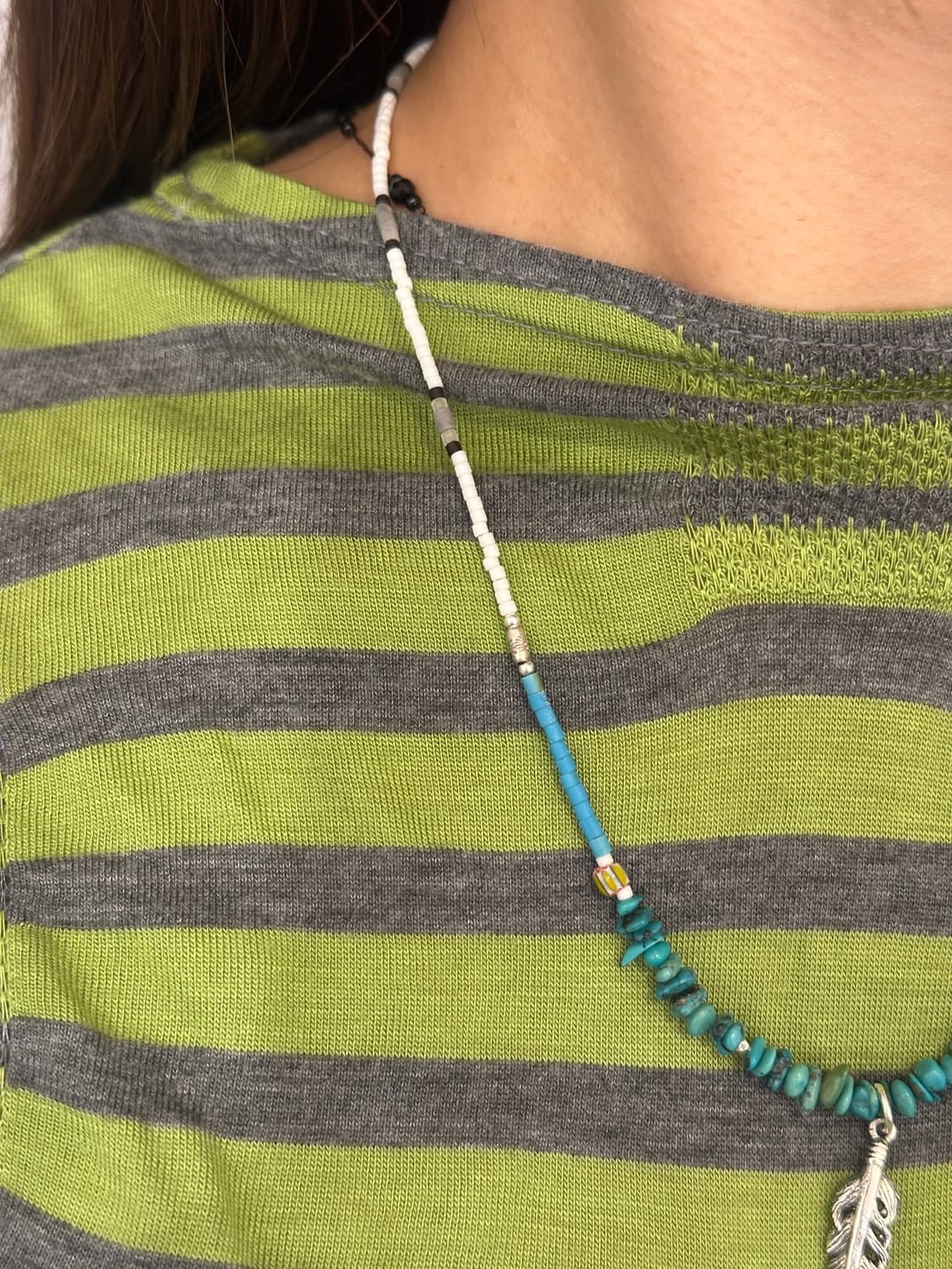 Feather 925 Silver Pendant Turquoise Bea 상품이미지7