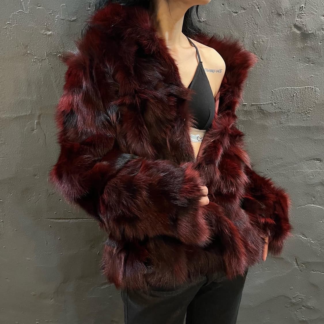 버건디레드 폭스 퍼 자켓 상품이미지4