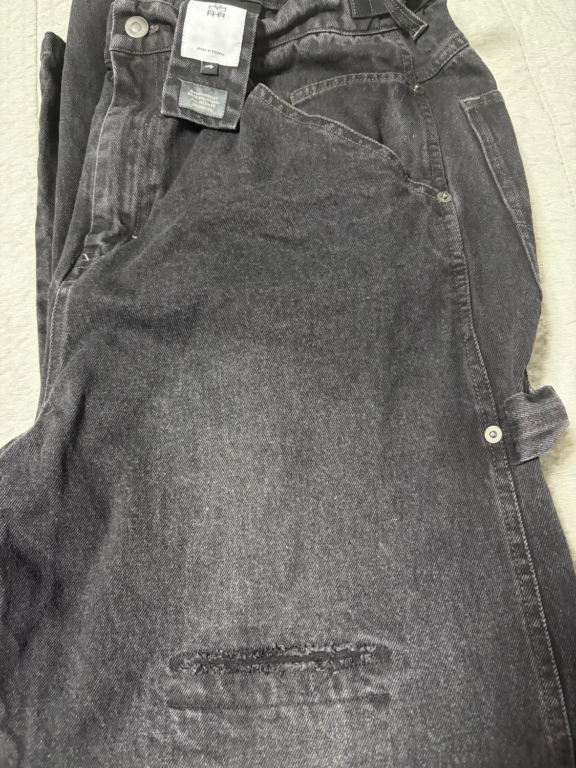 폴리테루 데미지드 카펜터데님 워시드블랙4 상품이미지2