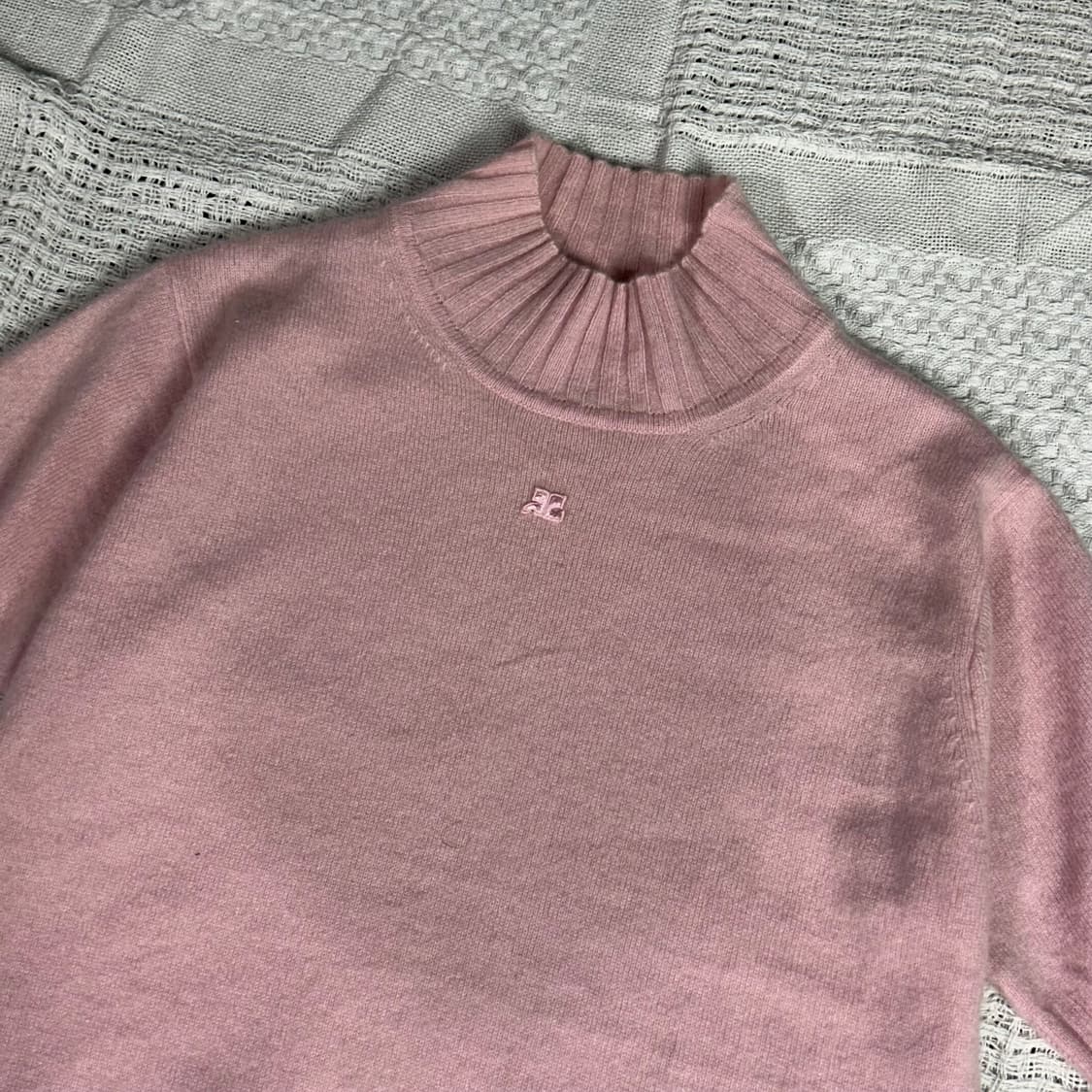 [Courreges] 꾸레쥬 하프넥 캐시미어 핑크 반팔 니트 상품이미지2