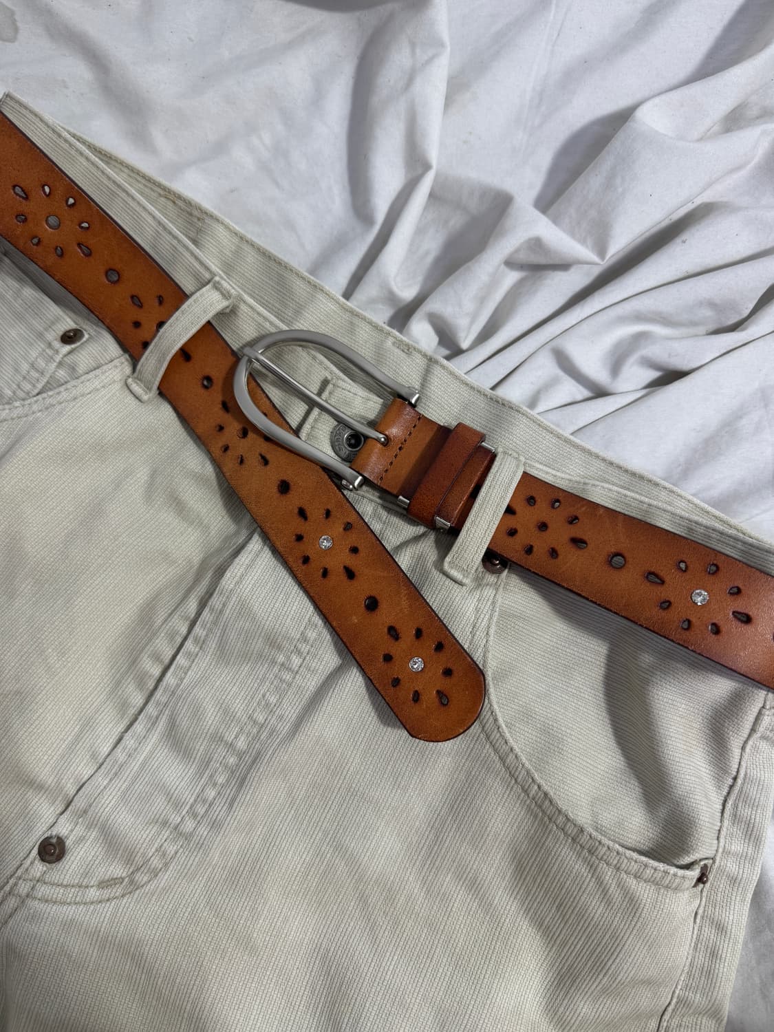 빈티지 펀칭 크리스탈 레더 벨트 웨스턴  상품이미지4