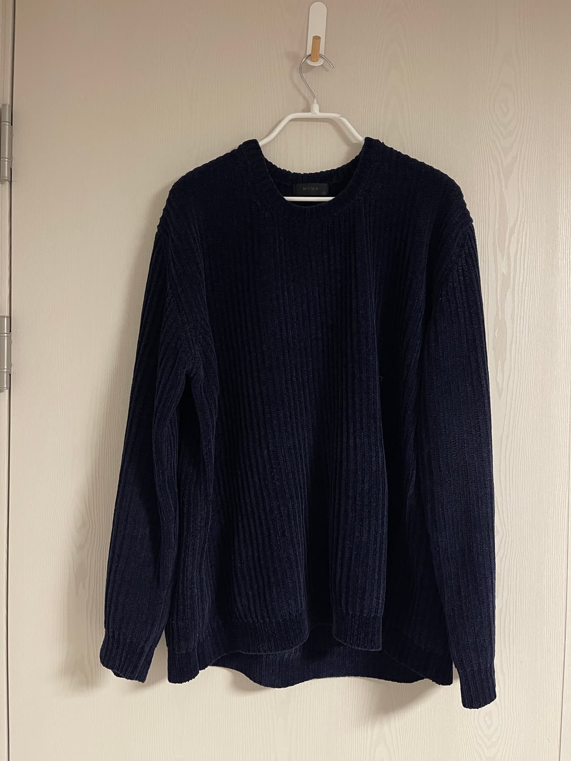 모마디자인 벨벳 (벨루어) 골지 니트 스웨터 네이비 50(105) 상품이미지1