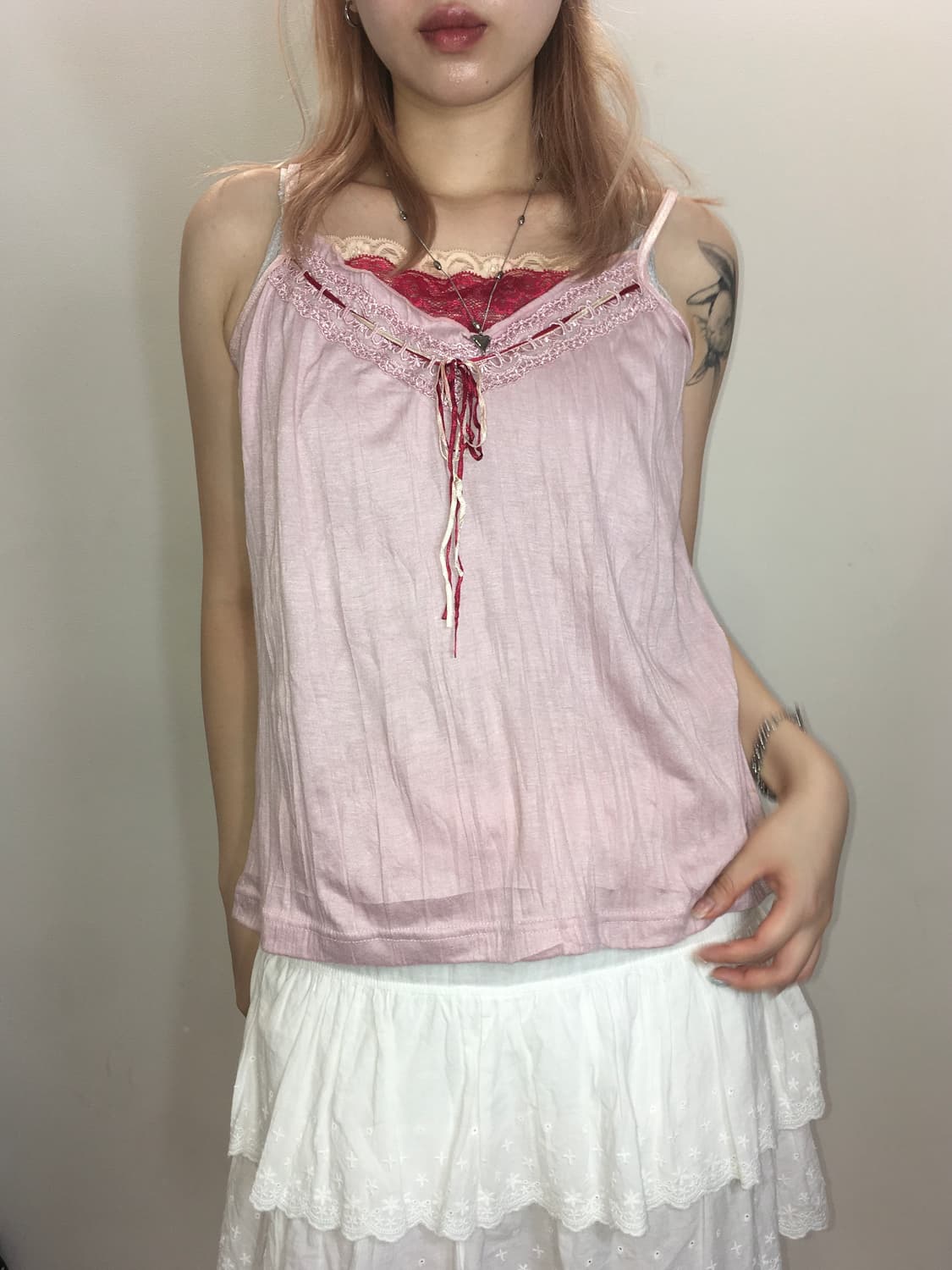 jpn vintage pink lace sleeveless 상품이미지3
