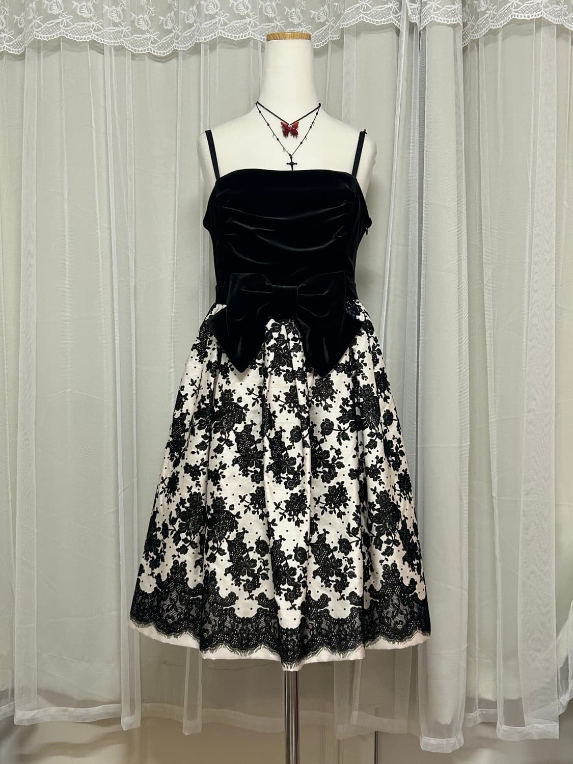 로맨틱고딕 오리엔탈 플로럴 리본아일렛 원피스 고스로리 갸루 상품이미지2