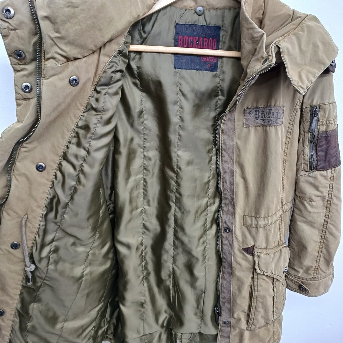 버카루 빈티지 카키 후드 파카 S 상품이미지4