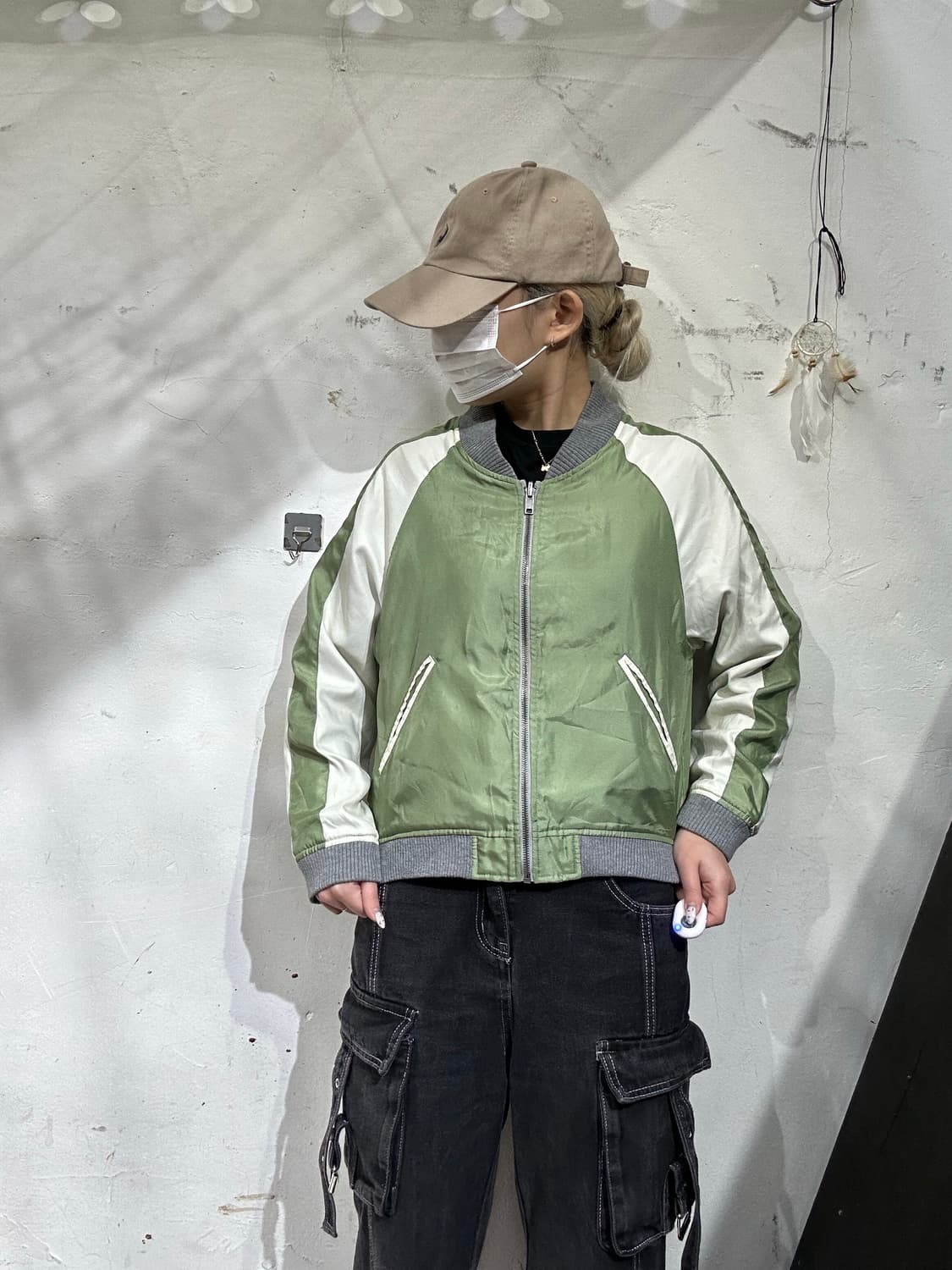 일본 빈티지 그린 화이트 스카잔 빈티지 크롭 스카잔 자켓  상품이미지2