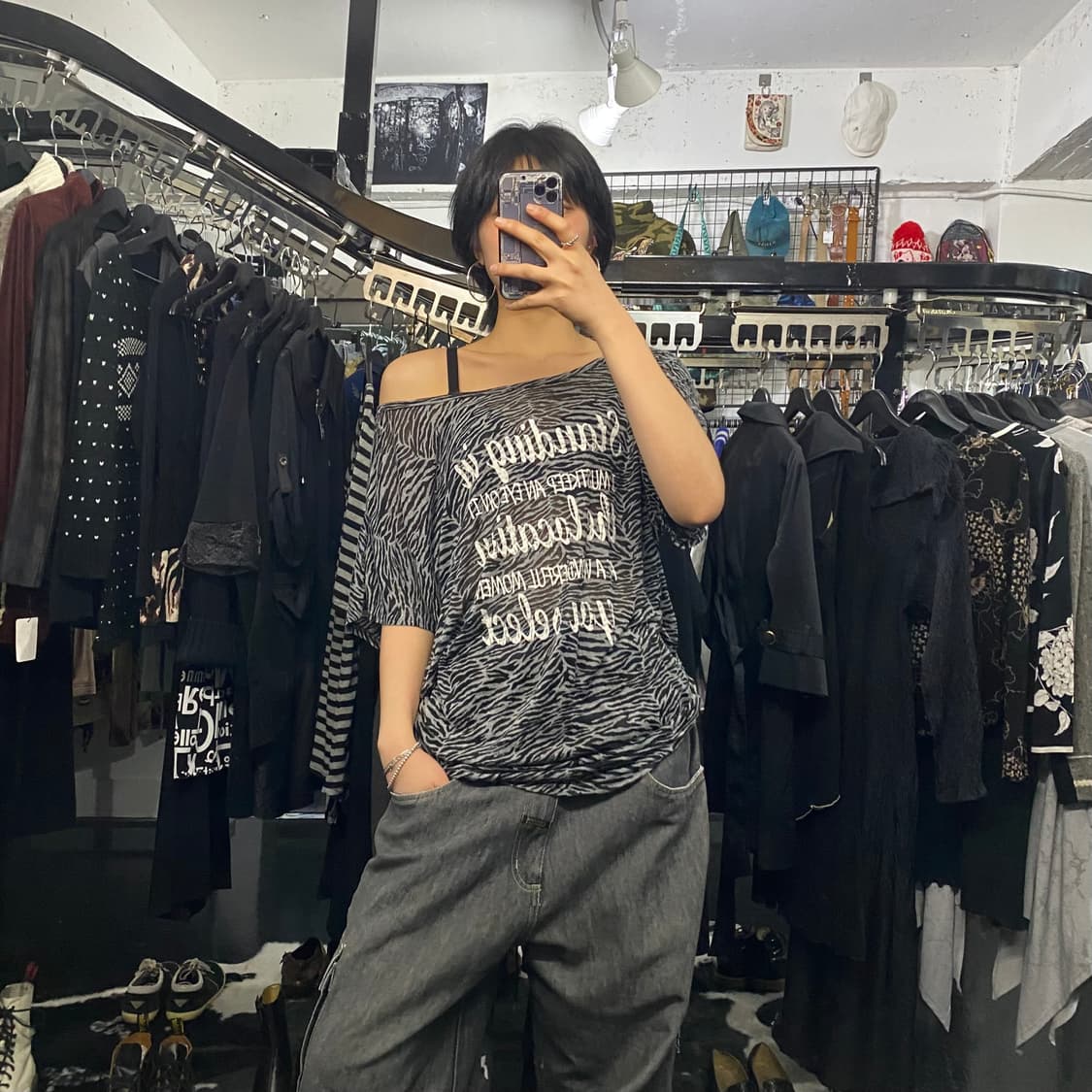 Japanese vtg 지브라패턴 셔링 반팔티셔츠 상품이미지1