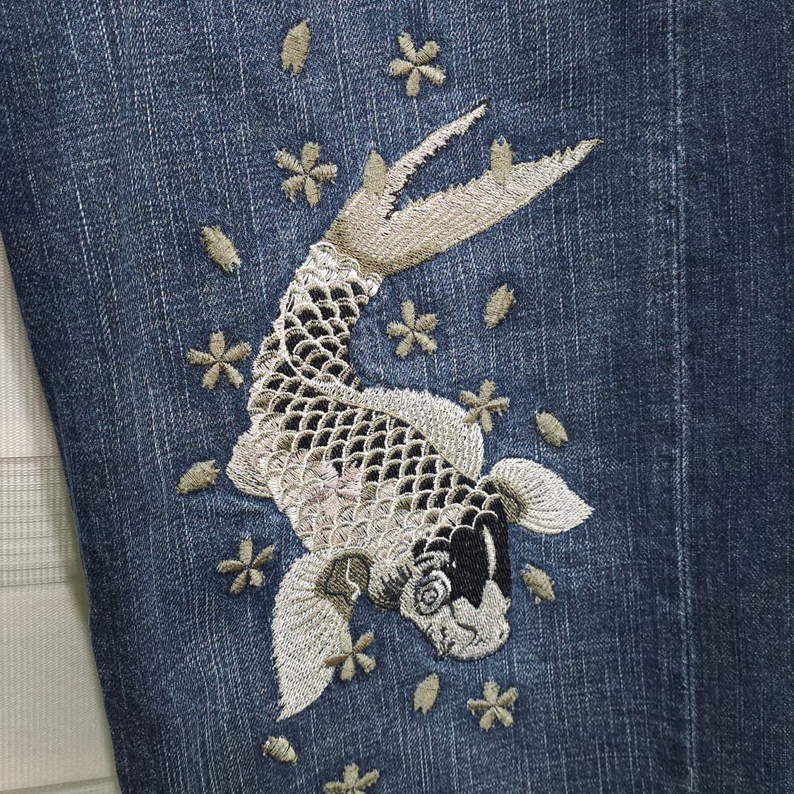 JAPAN 빈티지 오린엔탈 잉어 자수 데님 하프팬츠- 31정도 상품이미지4