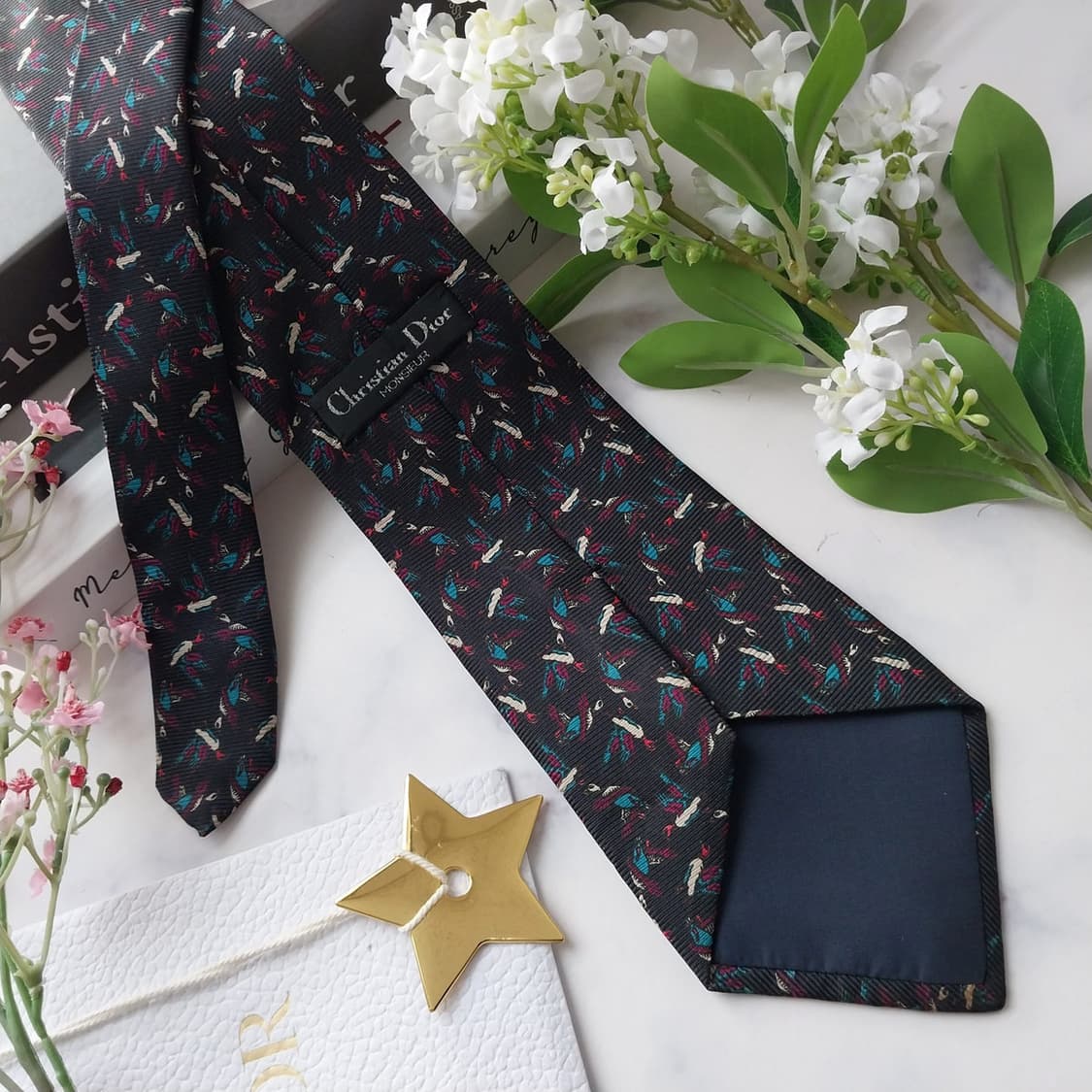 크리스찬 디올 실크 블랙 멀티 패턴 넥타이 9.6cm A등급 K1922 상품이미지4