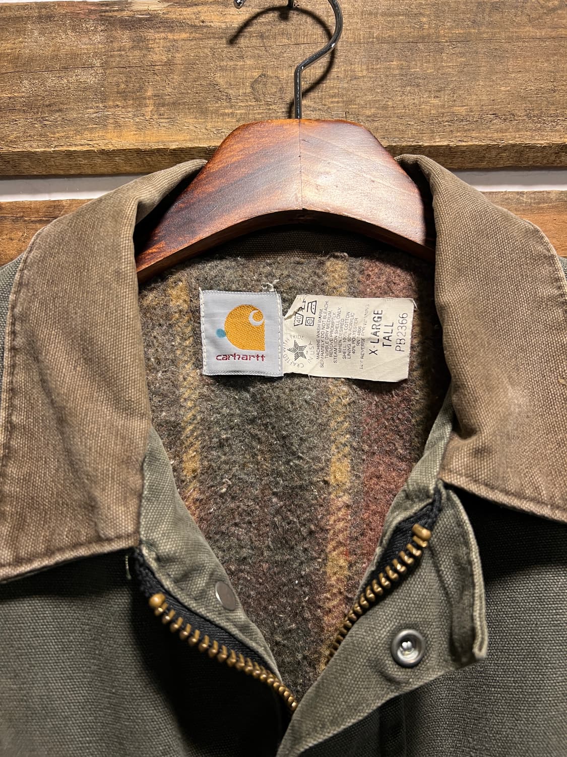 [XL]90's 칼하트 USA Made 빈티지 워싱 모스그린 워크 자켓 상품이미지2