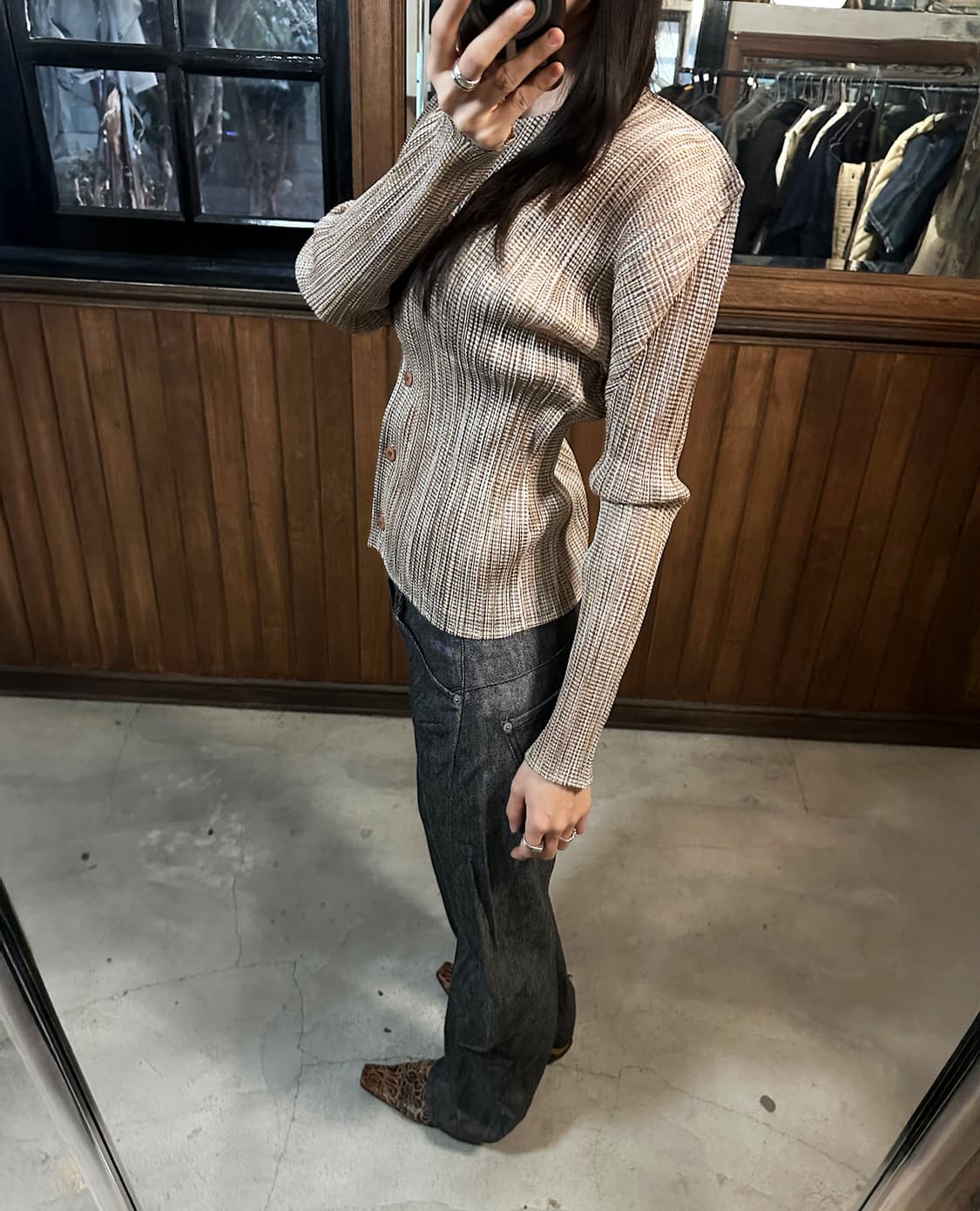 PLEATS PLEASE brown micro check cardigan 상품이미지3