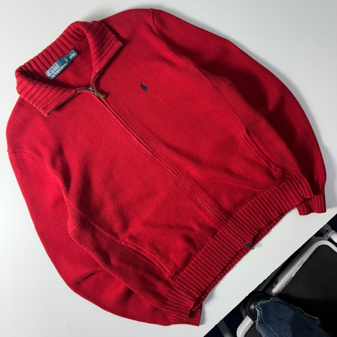Polo  폴로 랄프로렌 자수 코튼 레드 투웨이 니트집업  상품이미지2
