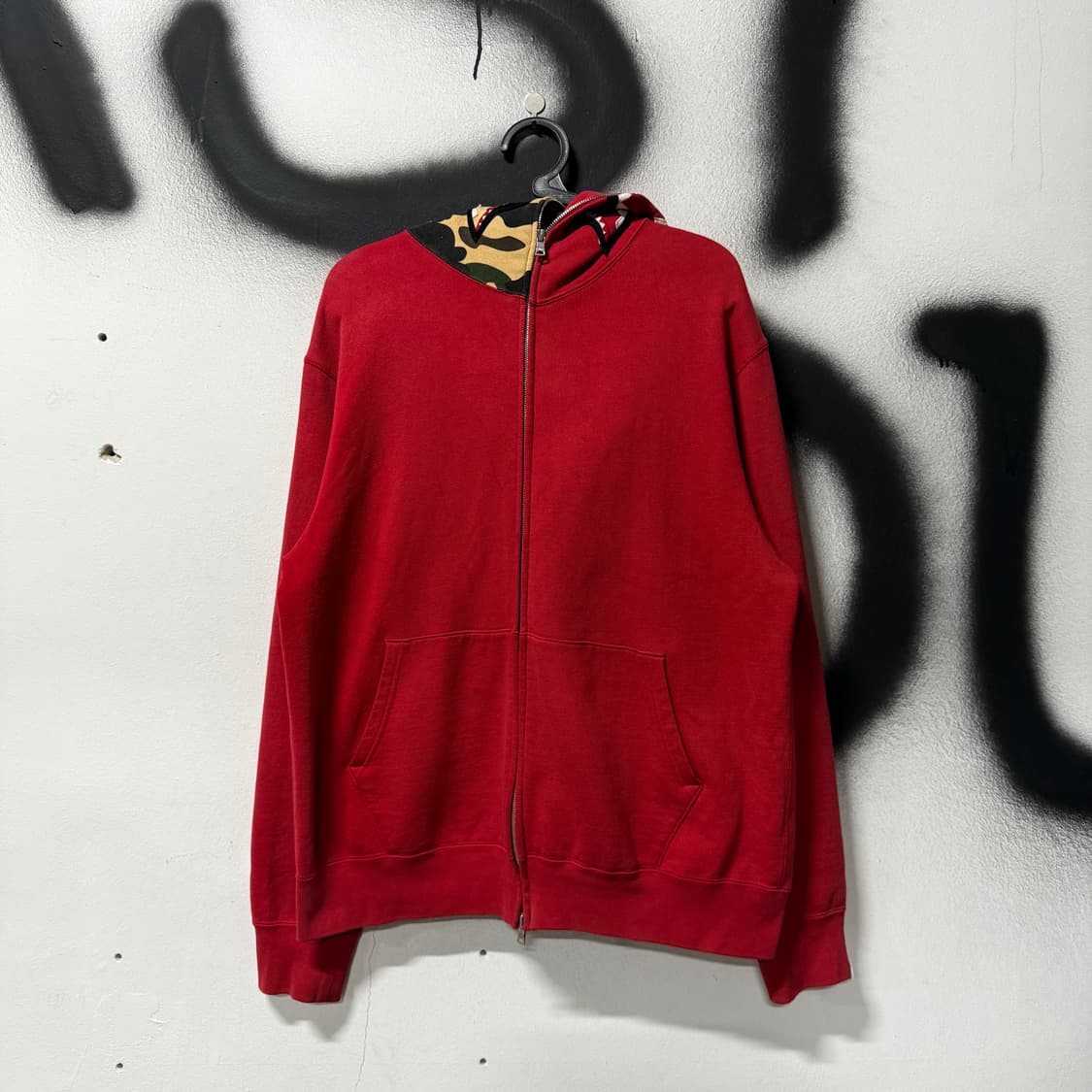 정품 베이프 OG 황계 하프 카모 샤크 풀 집업 후디 상품이미지2