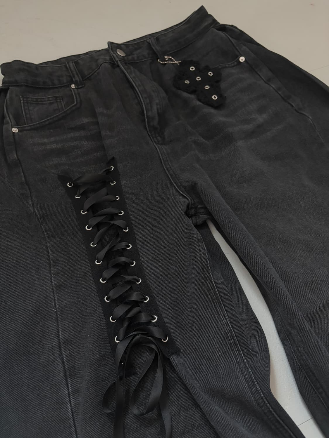 • hurtmade dark gray eyelet denim pants 상품이미지3