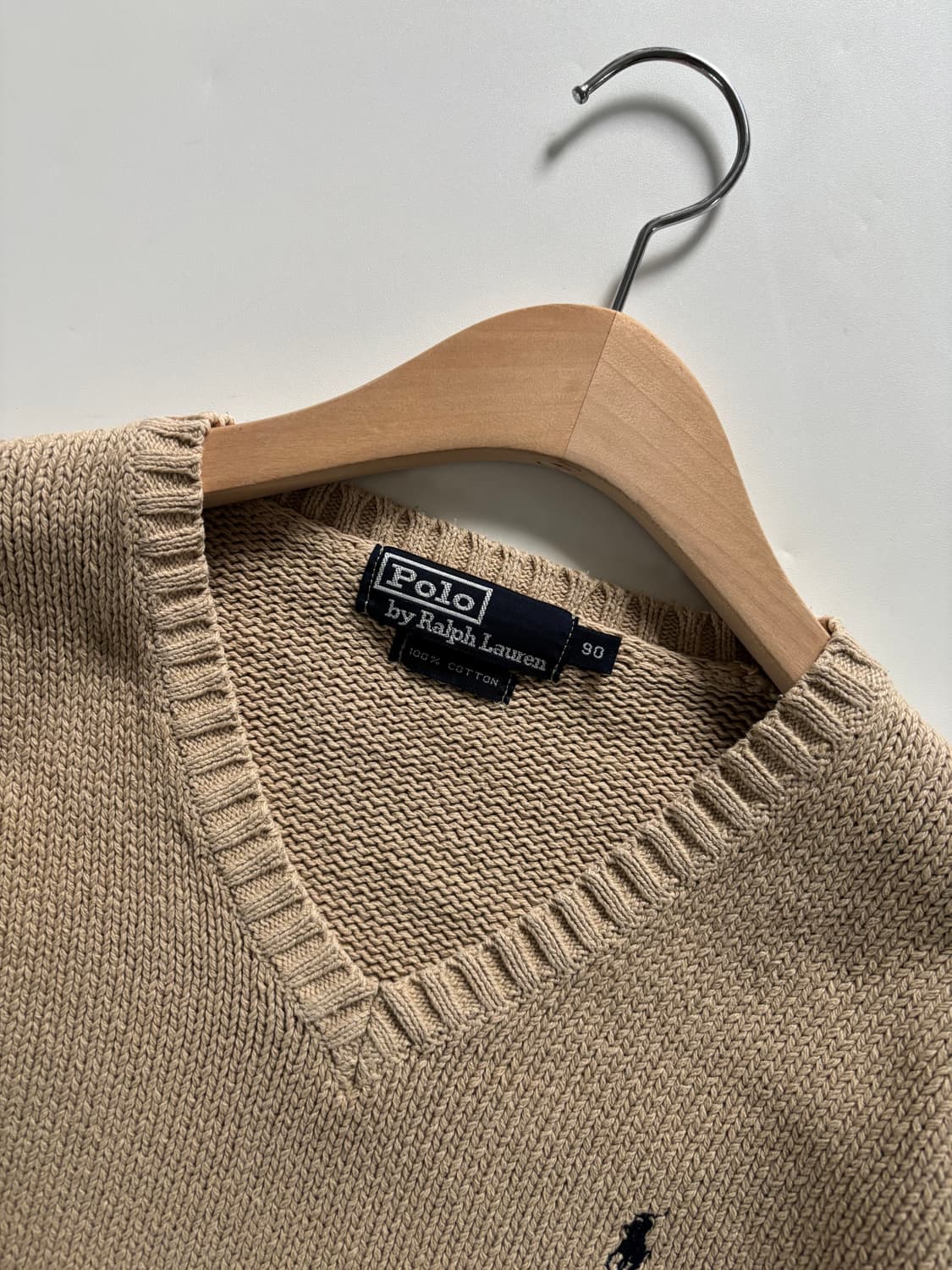 Polo 폴로 랄프로렌 딥베이지 컬러 코튼 브이넥 니트 상품이미지3