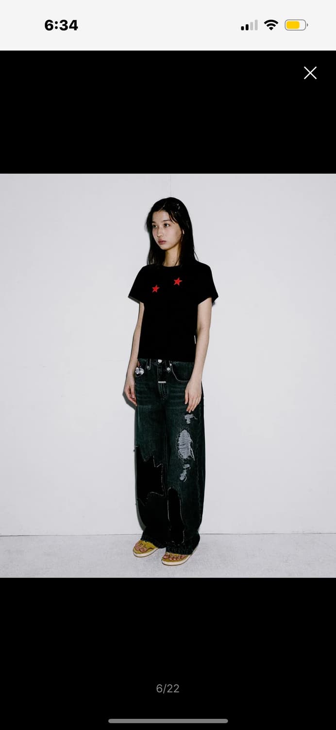 더바이닐하우스 STAR TEE BLACK 크롭 상품이미지2
