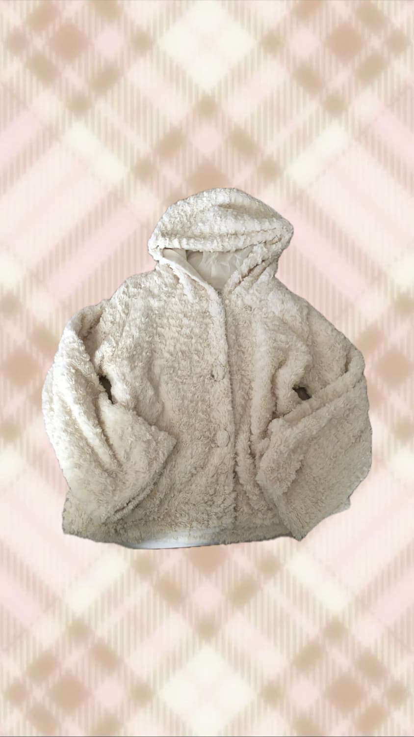 아이보리 뽀글이 후드 코트 퍼 자켓 히메 라떼 갸루 러블리 로걀 빈티지 상품이미지1